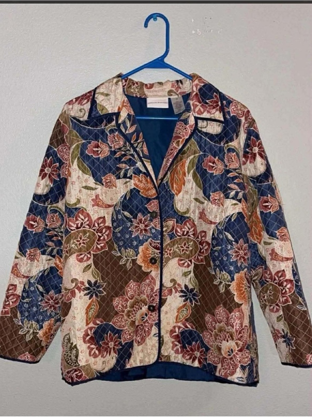Alfred Dunner Quilted Floral Patchwork Jacket - Navy, Brown, Cream